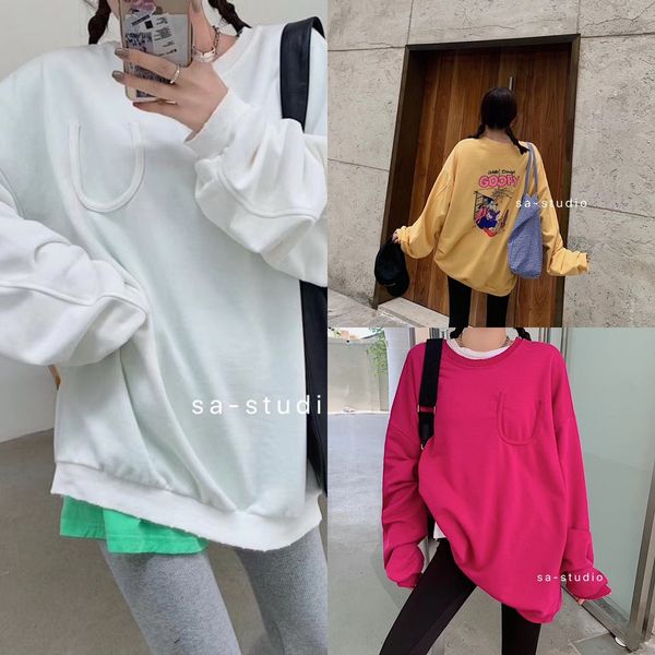 

2020 autumn new korean style sweater sweaterelegant fashion looseshoulder student women's solid color cartoon printed letter sweater w8, Black