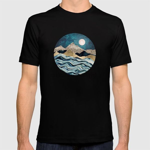 

indigo sea t shirt indigo water nature landscape mountains gold stars night moon blue