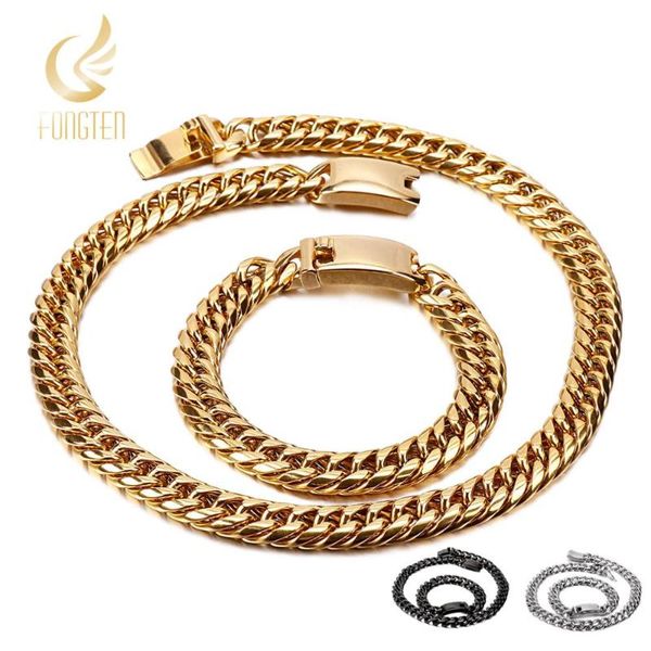 

12mm link chain necklace & bracelet men stainless steel s/gold/black, Silver