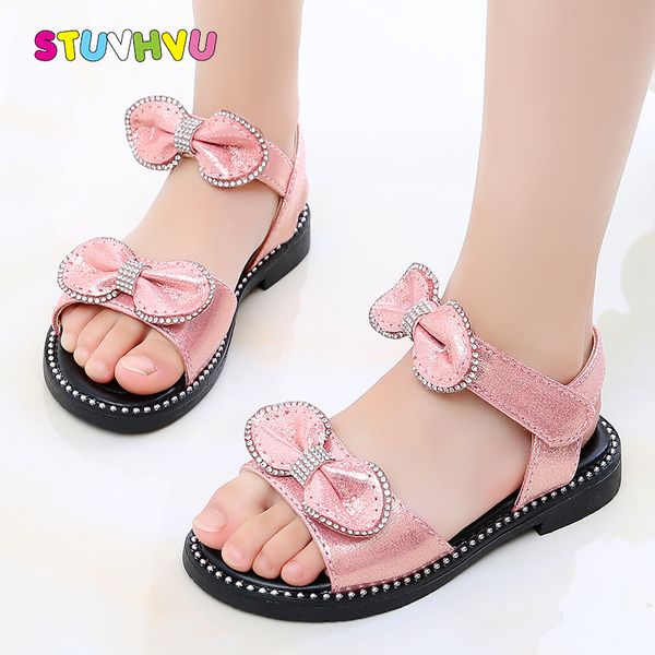 

leather shoes for girls sandals summer 2020 new fashion rhinestone bow children's princess shoes casual toddler girl flats, Black;red