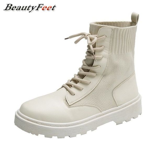 

ankle boots shoes for women boots solid knitting leather women shoes woman lace up square high heels autumn winter, Black