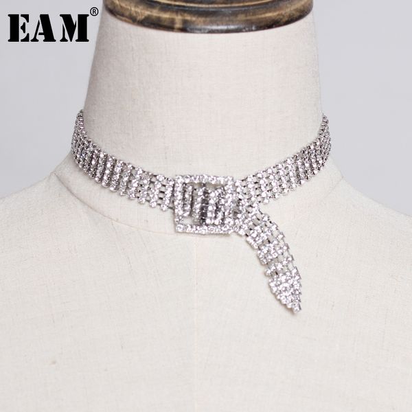 

eam] women buckle split joint rhinestone shining accessories necklace new temperament all-match spring autumn 2020 ju017, Silver