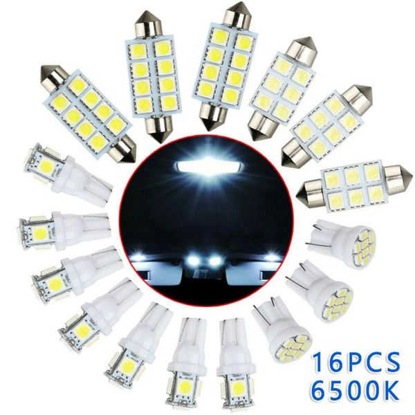 

16pcs/set car led lamp bulb interior light kit 6500k bright white error-free