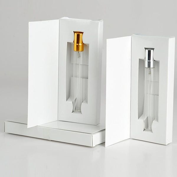 5ML 10ML Bottiglia di vetro Profumo atomizzatore Parfum Spray Flacone con scatola di imballaggio Flacone campione cosmetico Bottiglie riutilizzabili HHE1400