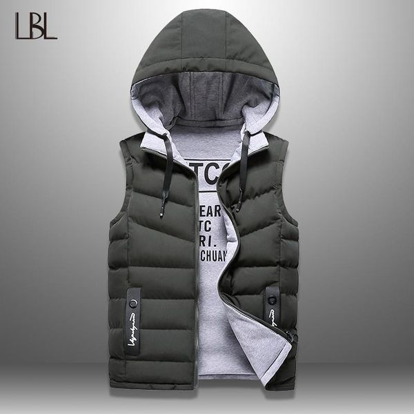 

mens winter down casual waistcoat sleeveless jackets men hooded vest worn on both sides hat detachable new 4xl, Black