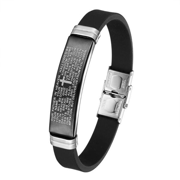 

beaded, strands 2021 fashion black punk bracelet rubber silicone men stainless steel bracelets bangles man