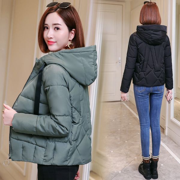 

large size 2020 winter coat women new women's short thickened bread parka, Black