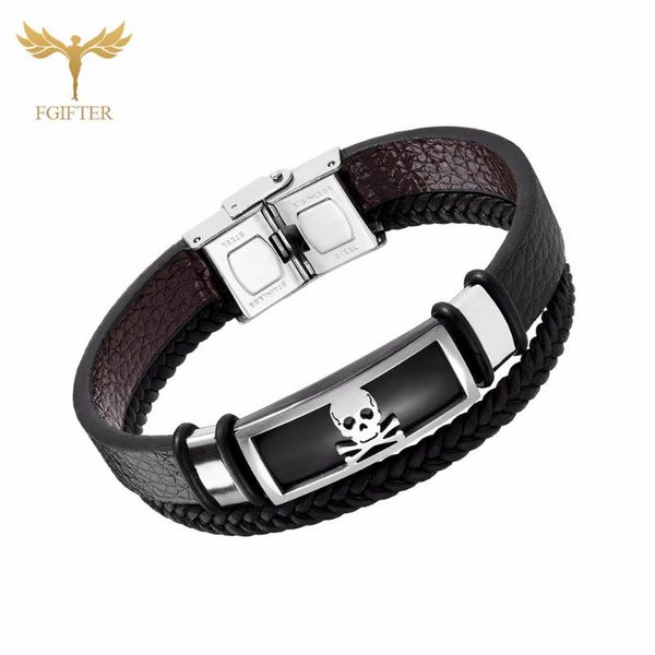 

skull design pirate punk men's bracelet stainless steel jewelry multi-layer leather bracelet gift for boyfriend, Golden;silver