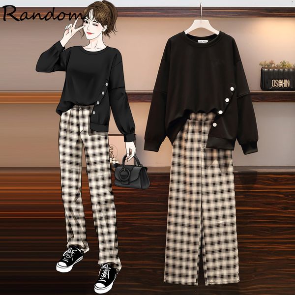 

plus size women sweatershirt and plaid pant two piece set streetwear fashion suit 2020 warm clothing autumn winter outfts, Gray