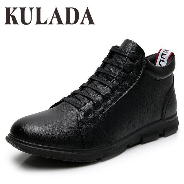 

kulada new boots men leather ankle boots handmade outdoor working vintage style super warm men winter shoes, Black