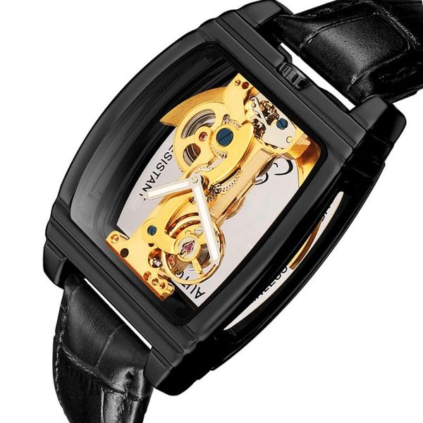

automatic mechanical watch men steampunk skeleton self winding leather watch montre homme, Slivery;brown