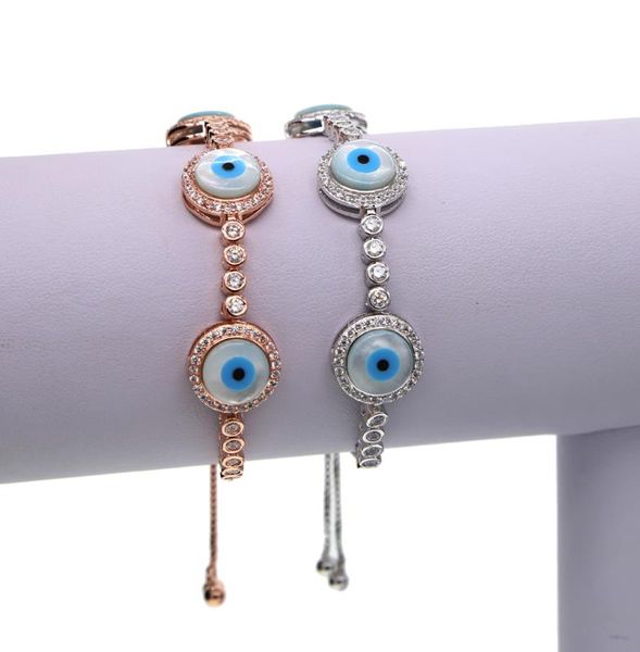 

bangle silver color stone lucky eye round pearl eyes cz tennis bracelet pave adjustable link chain bracelets jewelry, Black