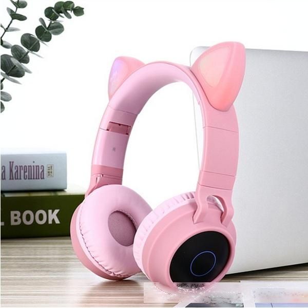 

new arrival led cat ear noise cancelling headphones bluetooth 5.0 young people kids headset support tf card 3.5mm plug with mic