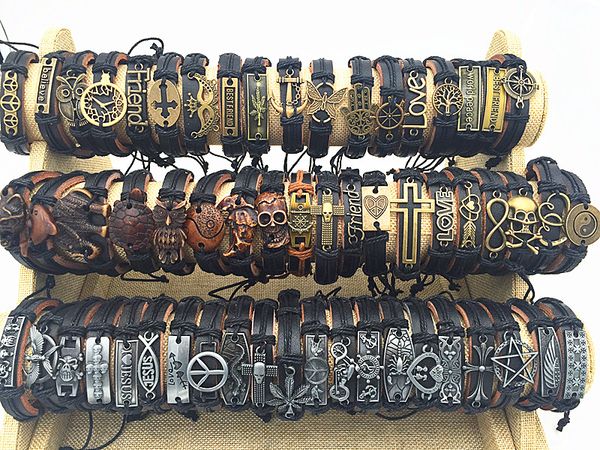 

Band New Vintage Leather Mens Womens Surfer Bracelet Cuff Wristband 50pcs lots Mixed Style Retro Jewelry Charm Bracelet