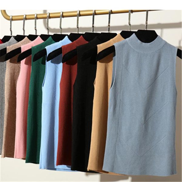 

women's vests 2021 korean fashion solid color short vest for women slim sleeveless knit sweater autumn and winter pz2882, Black;white