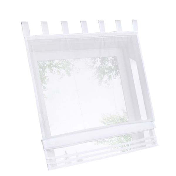 

1pc solid roman shades voile ribbon adjustable rod pocket balcony window curtain panels for living room decoration with hanging loops