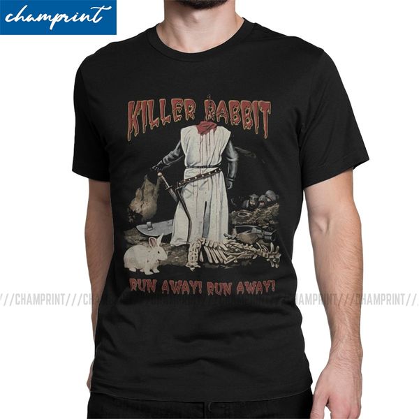 

killer rabbit run away t-shirts for men monty python and the holy grail arthur black knight vintage tee shirt unique t shirt