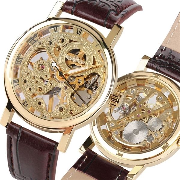 

winner mechanical hands gear watches brand luxury skeleton gold watch men military sport clock hour male reloj para hombre 0924, Slivery;brown