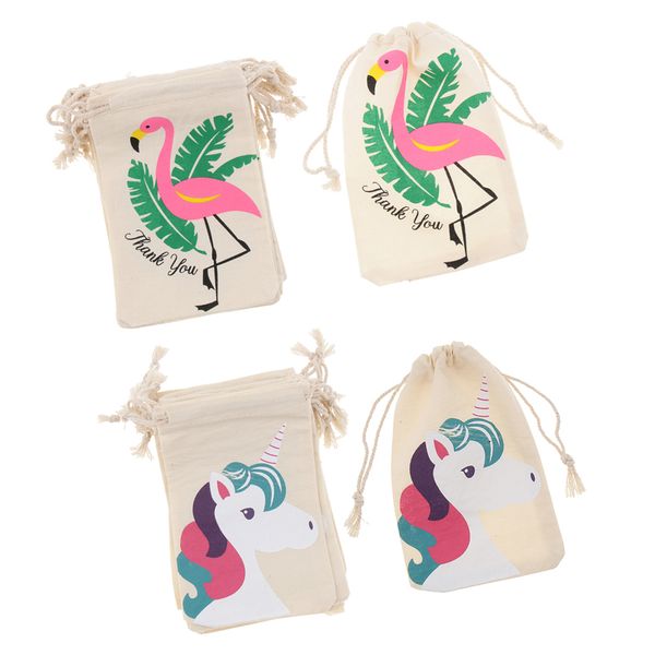 

20pcs set flamingo unicorn thank you cotton jewelry pouch drawstring bag