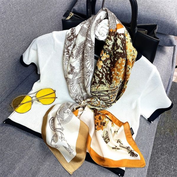 

2020 brand custom fabric silk scarf, ladies and girls eye-catching decoration fashion custom scarf shawl 104842, Blue;gray