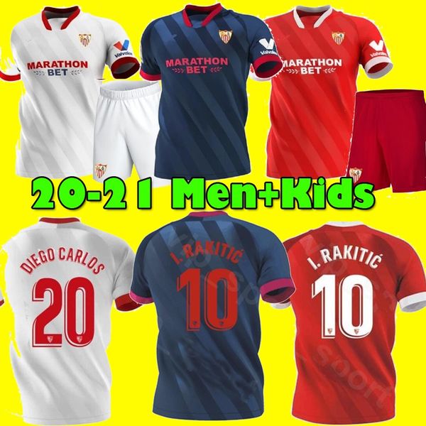 

men kids sevilla soccer jerseys #9 de jong #10 i.rakitic 20 21 home white away red football shirt third camisetas de futbol, Black