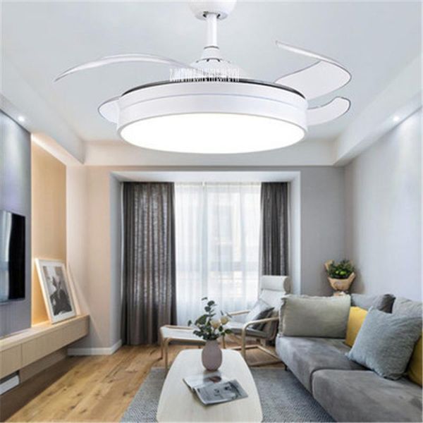 

electric fans 1079 42inch simple living room decoration geometry led invisible ceiling fan light remote control pendant 110/220v