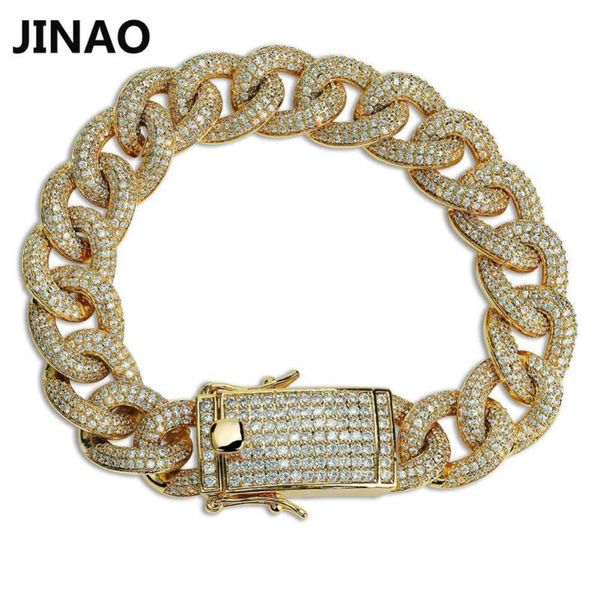

jinao нового способ покрыл micro pave кубического циркона браслет всего iced out 7" 8" длина кубинской цепи hip hop подарок ювелирных издели, Golden;silver