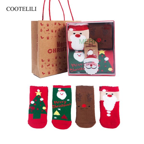 

cootelili 4pairs/lot merry christmas gift for baby girls socks winter warm kids boys sock santa claus toddler socks 0-10y, Pink;yellow