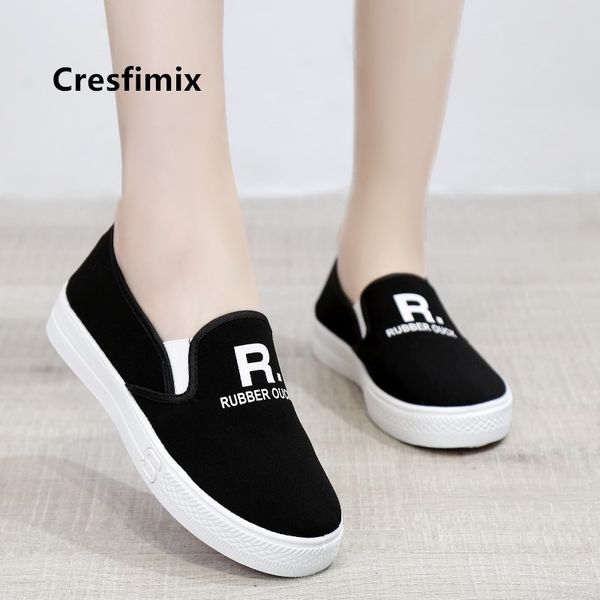 

cresfimix female fashion height increased spring slip on shoes women fashion casual canvas shoes chaussures plates femmes a5230, Black