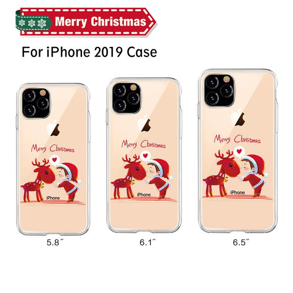 

transparent christmas painted phone case for iphone 11 pro max xs xr 8 7 6 plus anti-knock tpu protective shockproof clear case cover