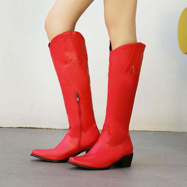 

knee-high boots women shoes pointed women's high long boots zipper fashion lady winter black red white shoes lady