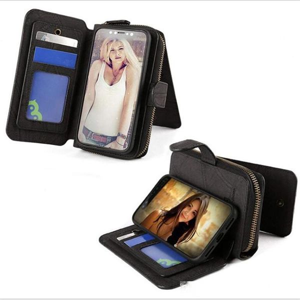

14 card slots zipper wallet leather case for samsung s20 s20 note 10 plus funtional leather phone cover for iphone 11 6 7 8