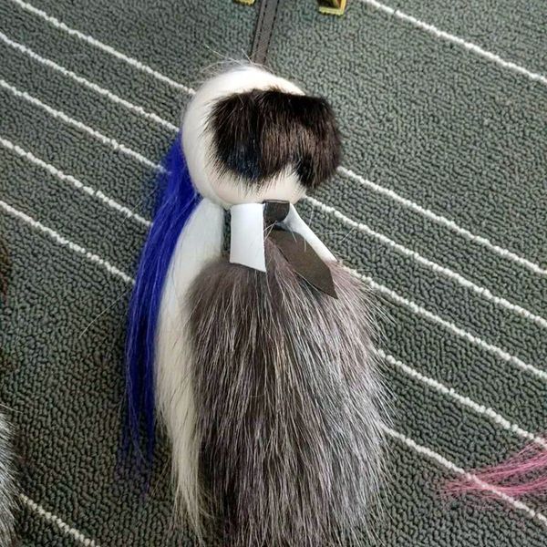 

luxury keychain real chaveiro for women fluffy car ornaments charm bag holder pendant accessories bag's chains, Silver