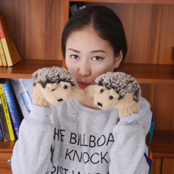 

five fingers gloves women cute winter kawaii cartoon plush soft fingerless lovely animal handwear keep warm fleece outdoor mittens female, Blue;gray