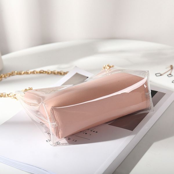 

women composite bags transparent shoulder bag metal chain magnetic buckle pu purse gift s55