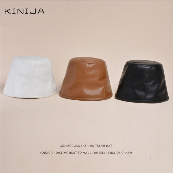 

stingy brim hats autumn windproof basin hat pu leather bucket flat panama fashion hip-hop korean style personality fisherman, Blue;gray