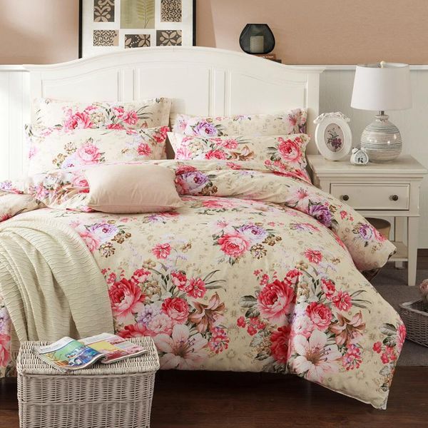 

vintage bloom flowers leaves duvet cover bed sheet set brushed cotton ultra soft heavyweigh warm  king size bedding sets