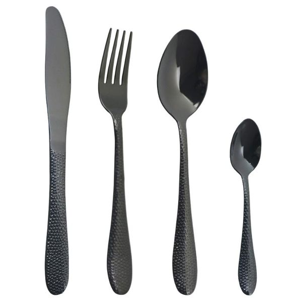 

black western flatware set 4/8/16pcs cutlery set knives forks spoons tableware stainless steel dinnerware silverware