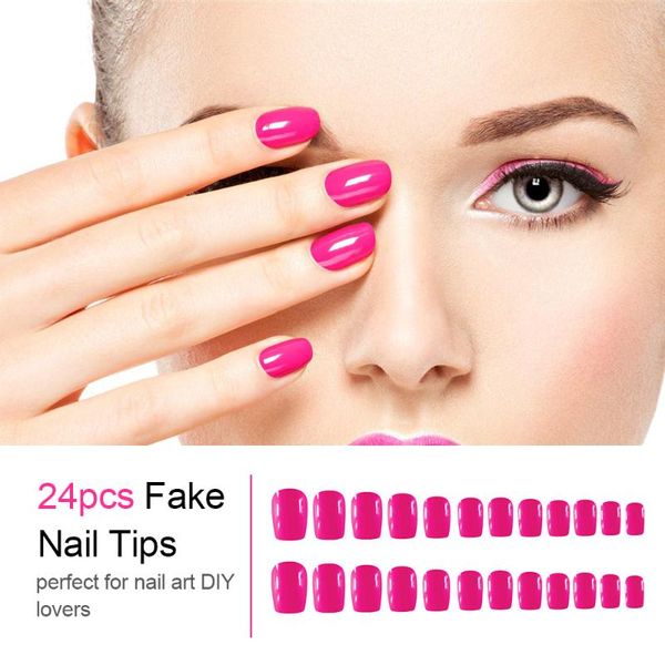 

fake nails tips 24pcs 12 different size natural french short false nails tips full cover acrylic artificial diy art tool, Red;gold