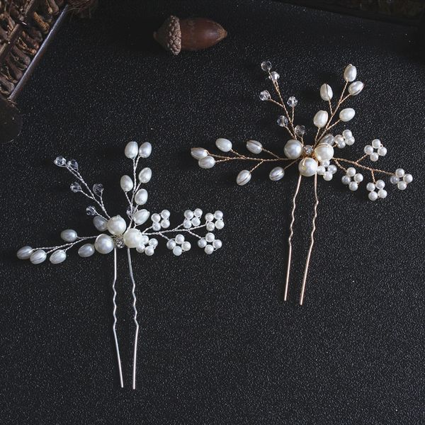 

popular bride handmade pearl hairpin headdress wedding hair accessories manufacturers wholesale, Golden;silver