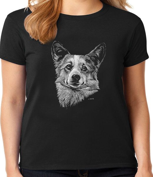 

welsh corgi face t-shirt for women ladies tee dog breed womans gifts