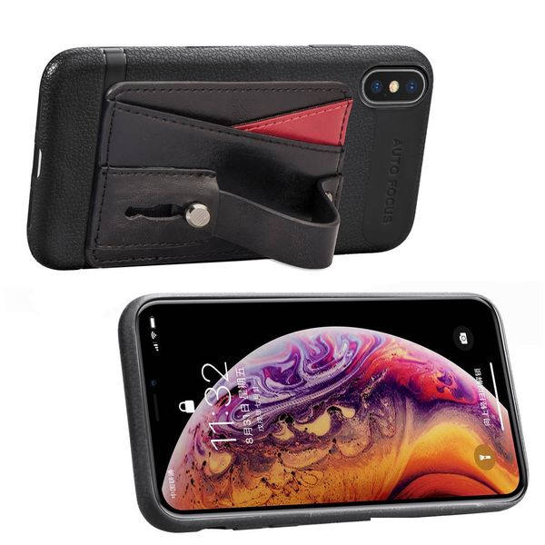 

new arrival creative leather phone case cover with card slots finger ring stand bracket slip grip ring leather case for iphone samsung dhl