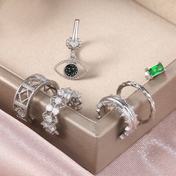 

stud earrings 6pcs/set white zircon women fashion jewelry silver plated, Golden;silver