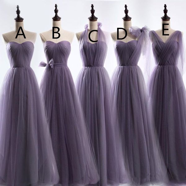 

boho beach long purple tulle bridesmaid convertible dresses a line floor length 2020 wedding guest dress lace-up back custom made plus size, White;pink