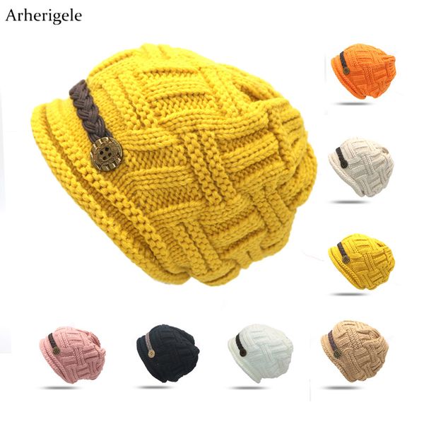 

arherigele winter woman beanies hat for women knitted crochet casual hat cap solid color warm women's skullies beanies gorros, Blue;gray