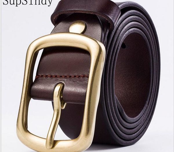 

supsindy men belt cowskin leather solid copper pin buckle belts for men business casual vintage cowhide male strap y200520, Black;brown