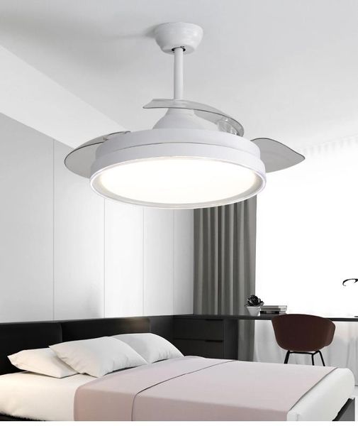 

electric fans 42'' retractable ceiling fan with light remote dimmable led 3 color changing bladeless ventilador de techo con luz 1