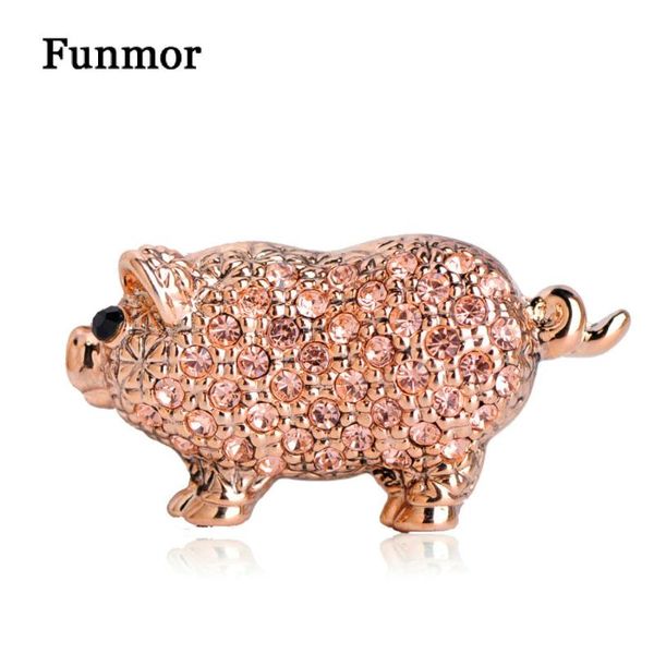 

funmor cute gold color pig shape alloy brooch full crystal banquet party jewelry animal brooches badge for women kids lapel pin, Gray
