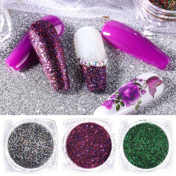 

nail glitter 6box powder set dazzling holographics chrome pink blue pigment shiny nails dust art decorations manicure be1539-26, Silver;gold