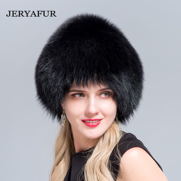 

jinbaosen 2020 frauen pelzmütze natürliche fuchs hut russland der winter thic und warme ohren modische gestrickte ski caps, Blue;gray